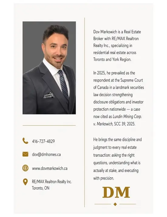 Back cover — Dov Markowich, Supreme Court of Canada